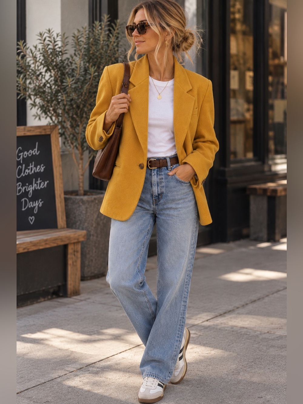 Vintage J.S.A. Bank Mustard Yellow 100% Wool Blazer Women’s Made in USA